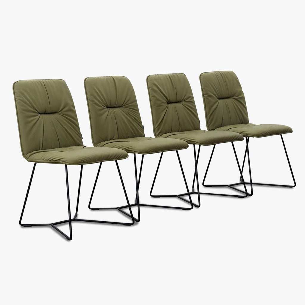 4er Set Stuhl Efendi in Leder Nevada olive - Stuhl Leder