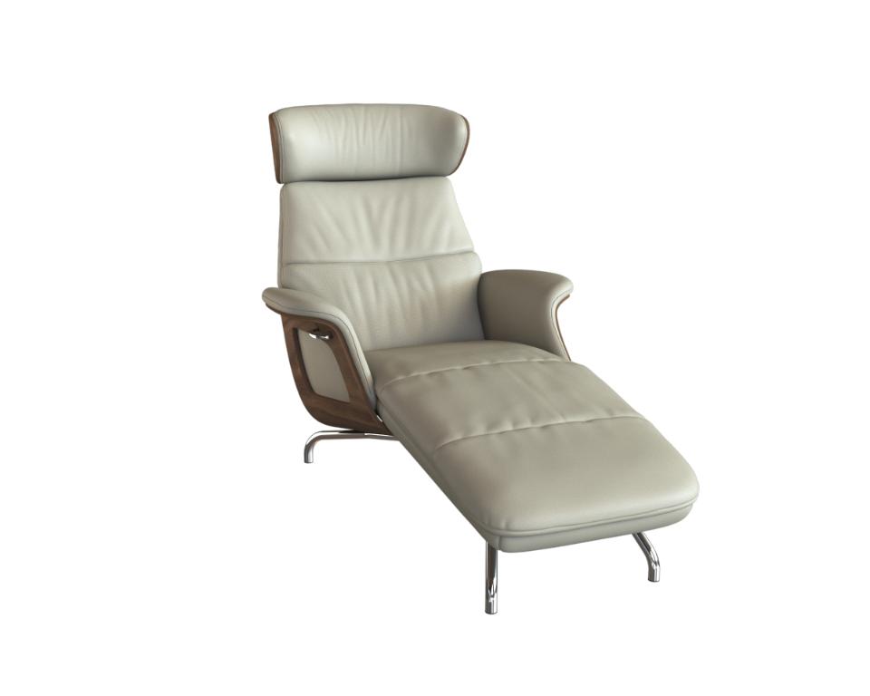 Chaiselonge CLEMENT in Leder Savoy - 0967 light grey / 065 Alu poliert - Liege Leder