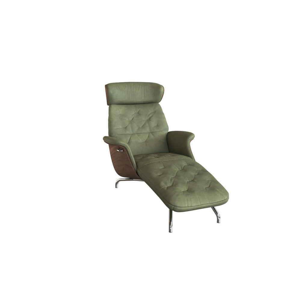 Chaiselonge VOLDEN in Leder Nature - 0722 nature olive / 065 Alu poliert - Liege Leder