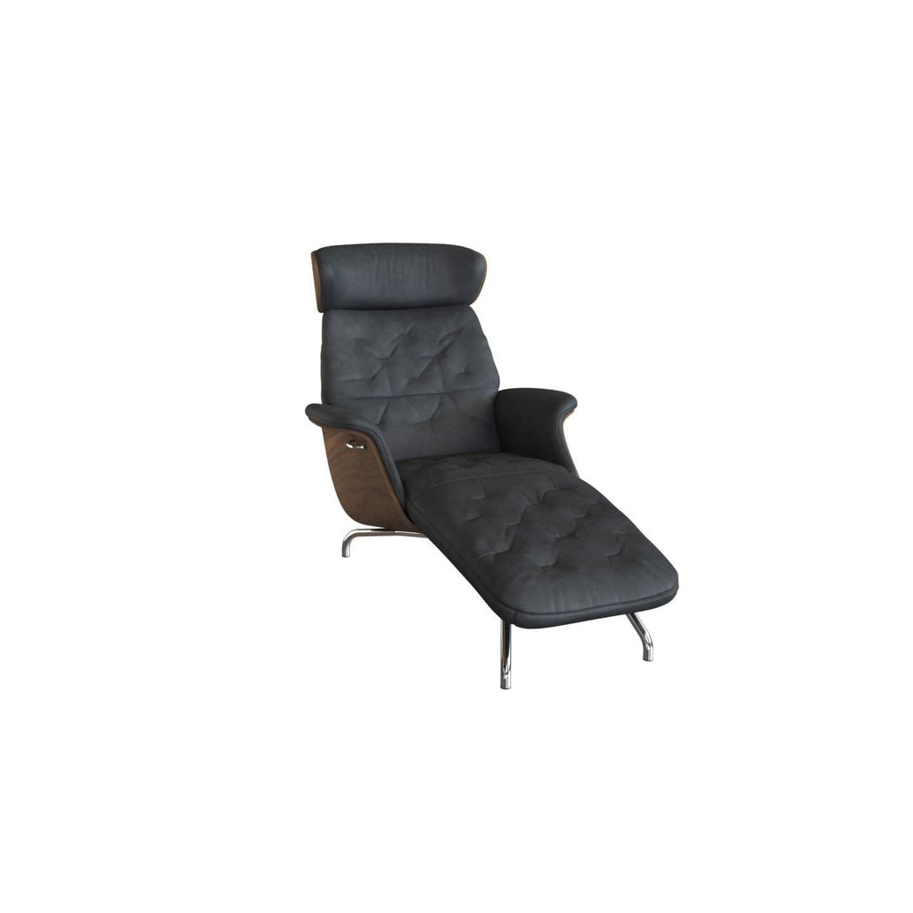 Chaiselonge VOLDEN in Leder Nature - 0723 jade black / 065 Alu poliert - Liege Leder