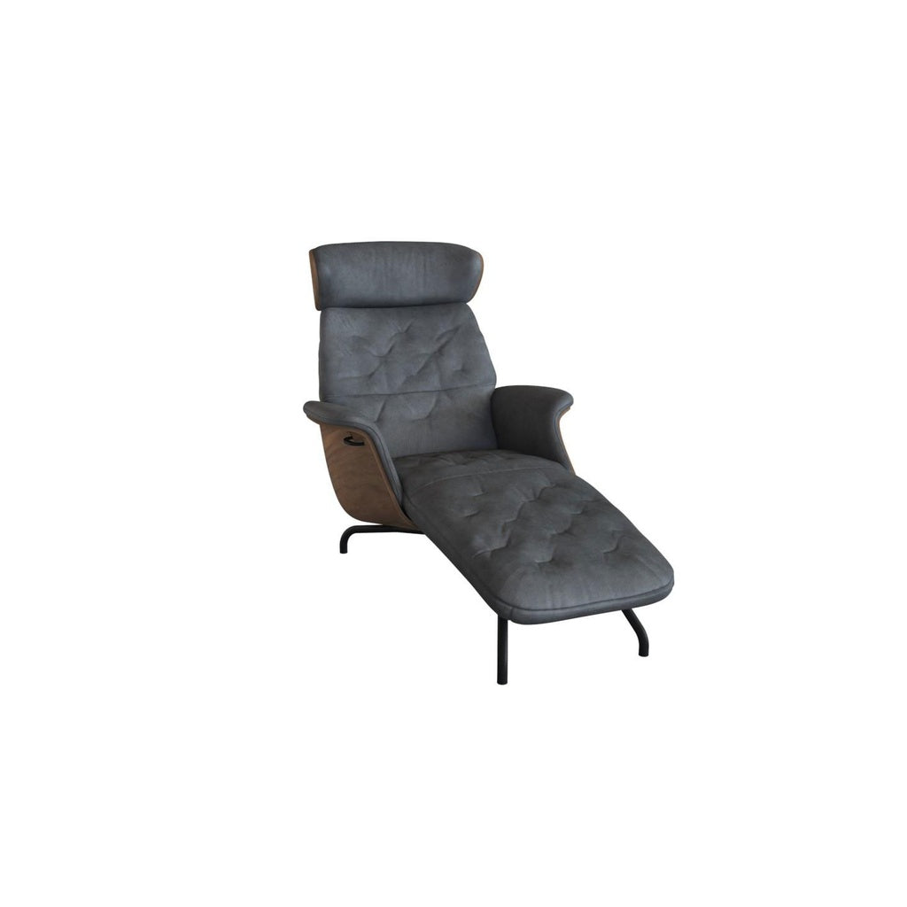 Chaiselonge VOLDEN in Leder Nature - 0725 warm stone grey / 060 Metall schwarz - Liege Leder