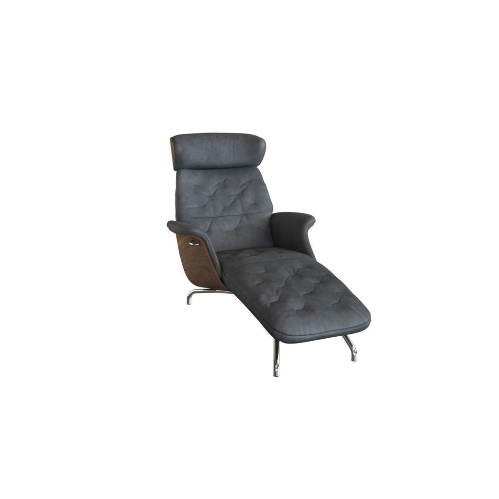Chaiselonge VOLDEN in Leder Nature - 0725 warm stone grey / 065 Alu poliert - Liege Leder