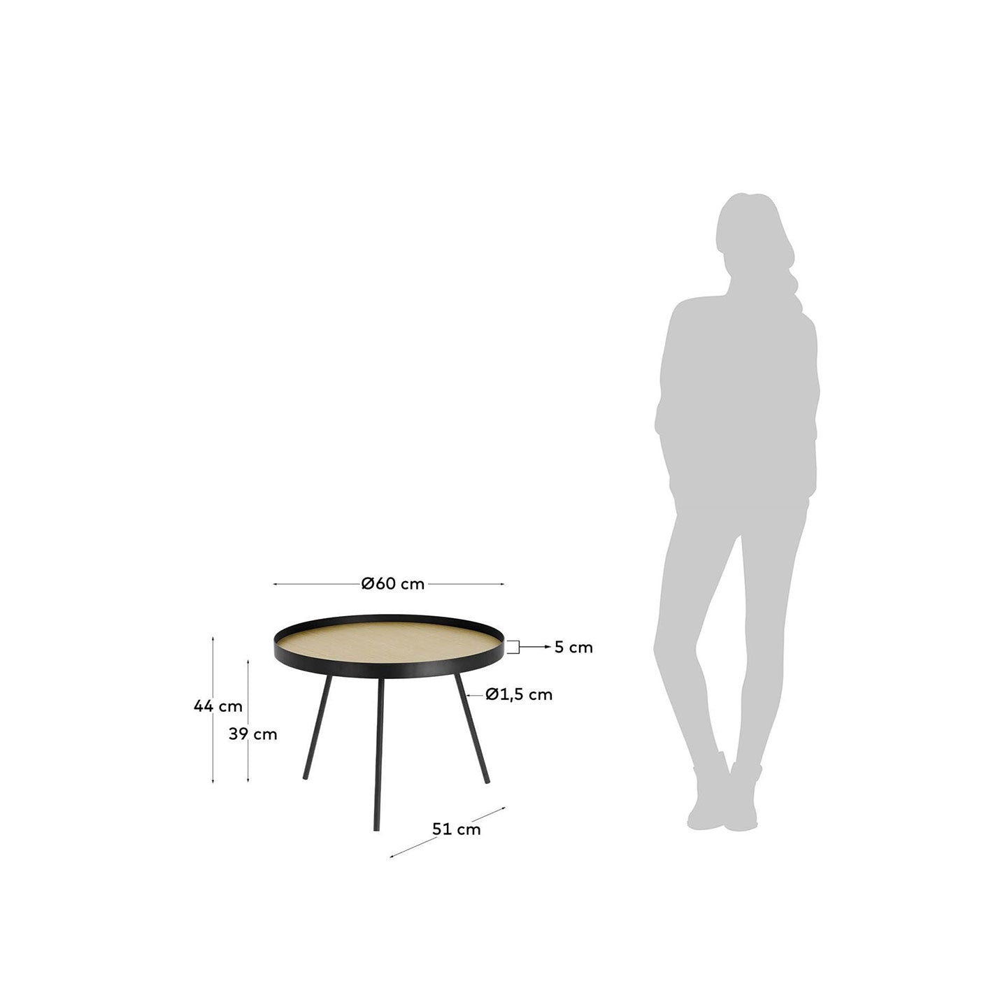 Couchtisch NENET Farbe Eiche und Stahl mit schwarzem Finish - Sitzdesign