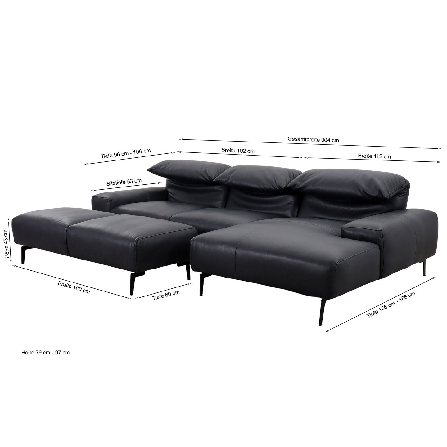 Ecksofa Esmara in Leder L180 schwarz - Ecksofa Leder