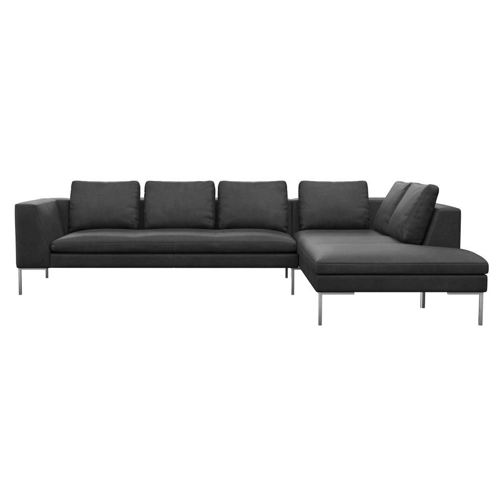 Ecksofa LOANO in Leder Nature - 0723 jade black / Ecksofa rechts - Ecksofa Leder