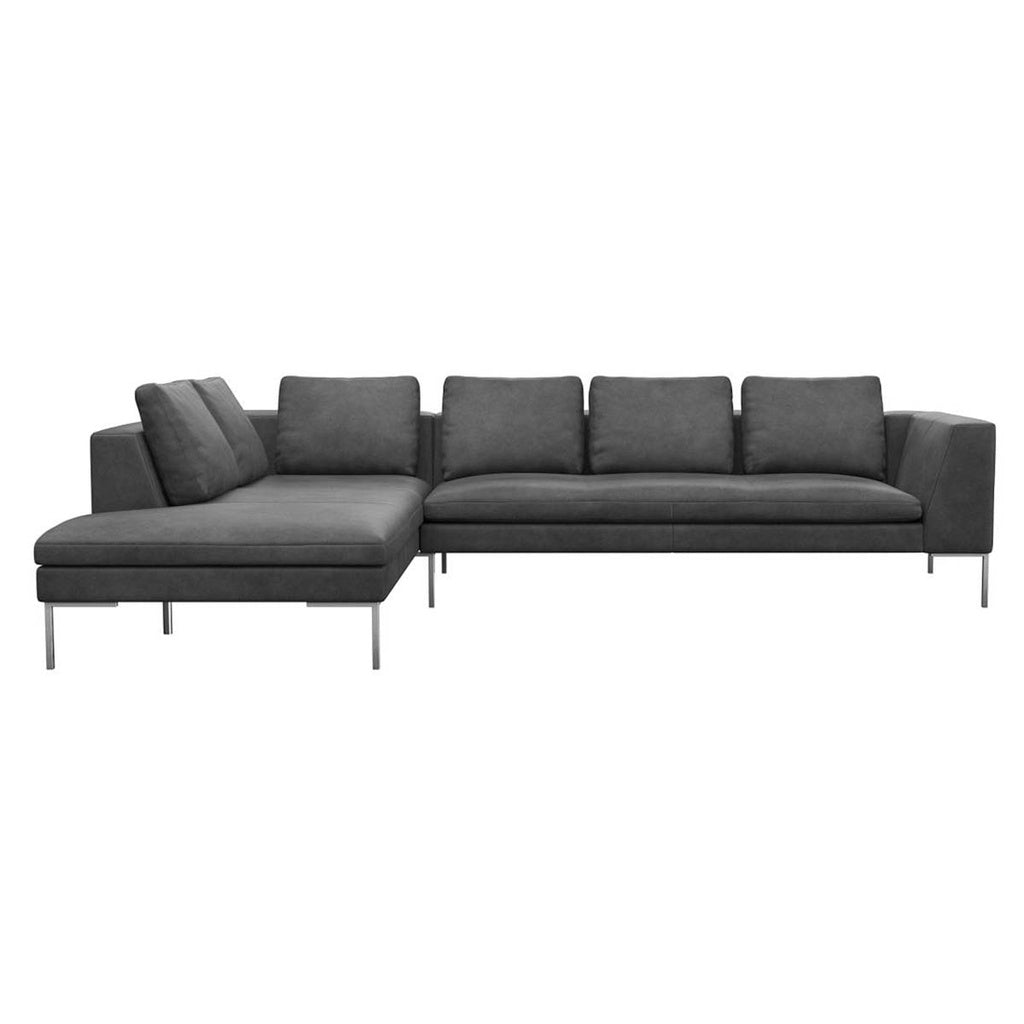 Ecksofa LOANO in Leder Nature - 0725 warm stone grey / Ecksofa links - Ecksofa Leder