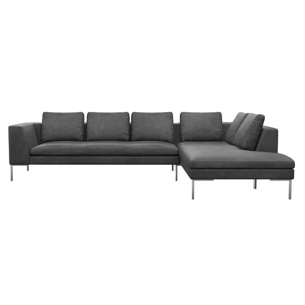 Ecksofa LOANO in Leder Nature - 0725 warm stone grey / Ecksofa rechts - Ecksofa Leder