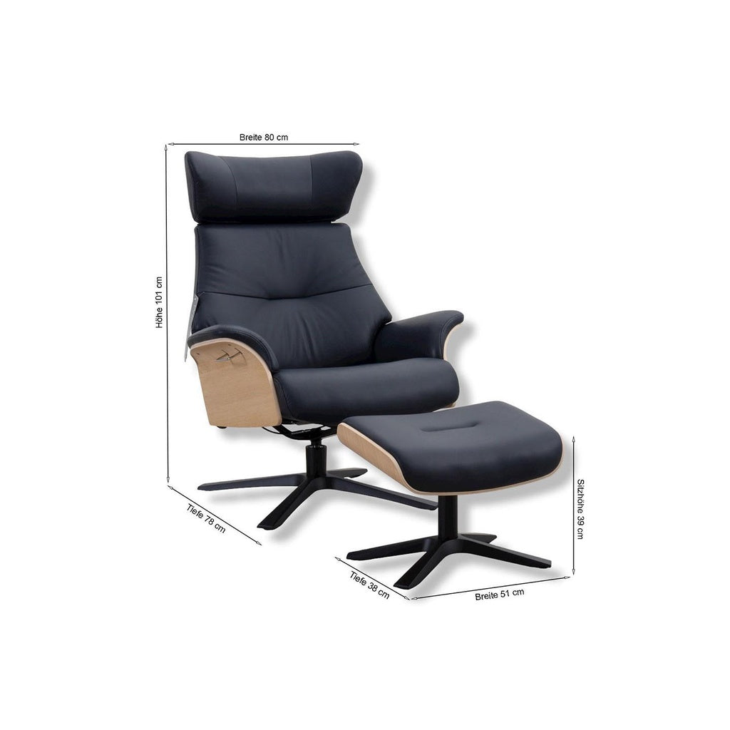 Fernsehsessel Air in Leder Sauvage dark blue - Relaxsessel Leder