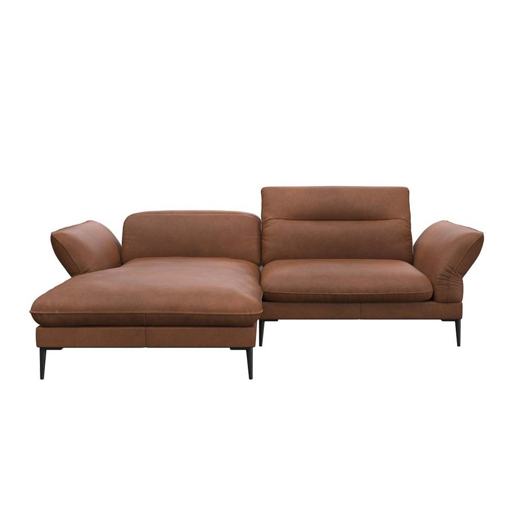 Flexlux Ecksofa Salino in Leder Nature - 0724 chestnut brown / Longchair links - Ecksofa Leder