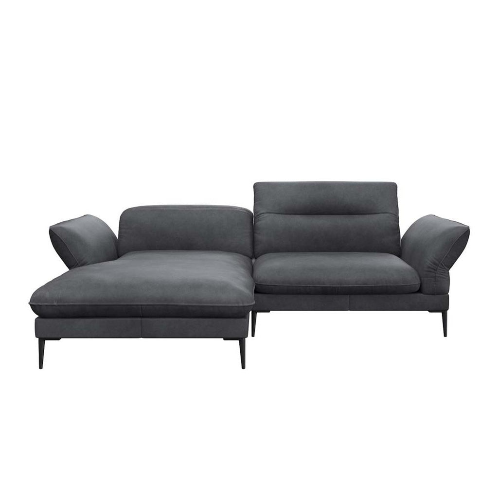 Flexlux Ecksofa Salino in Leder Nature - 0725 warm stone grey / Longchair links - Ecksofa Leder