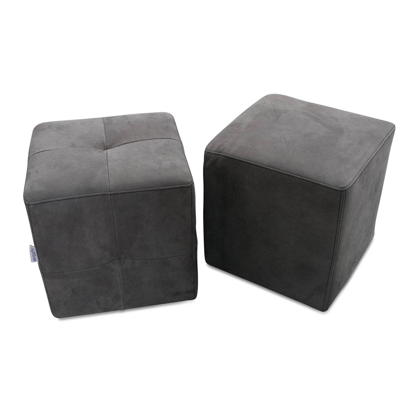Hocker BUFFALO in Büffelleder grau mit schwarzer Kontrastnaht - Hocker