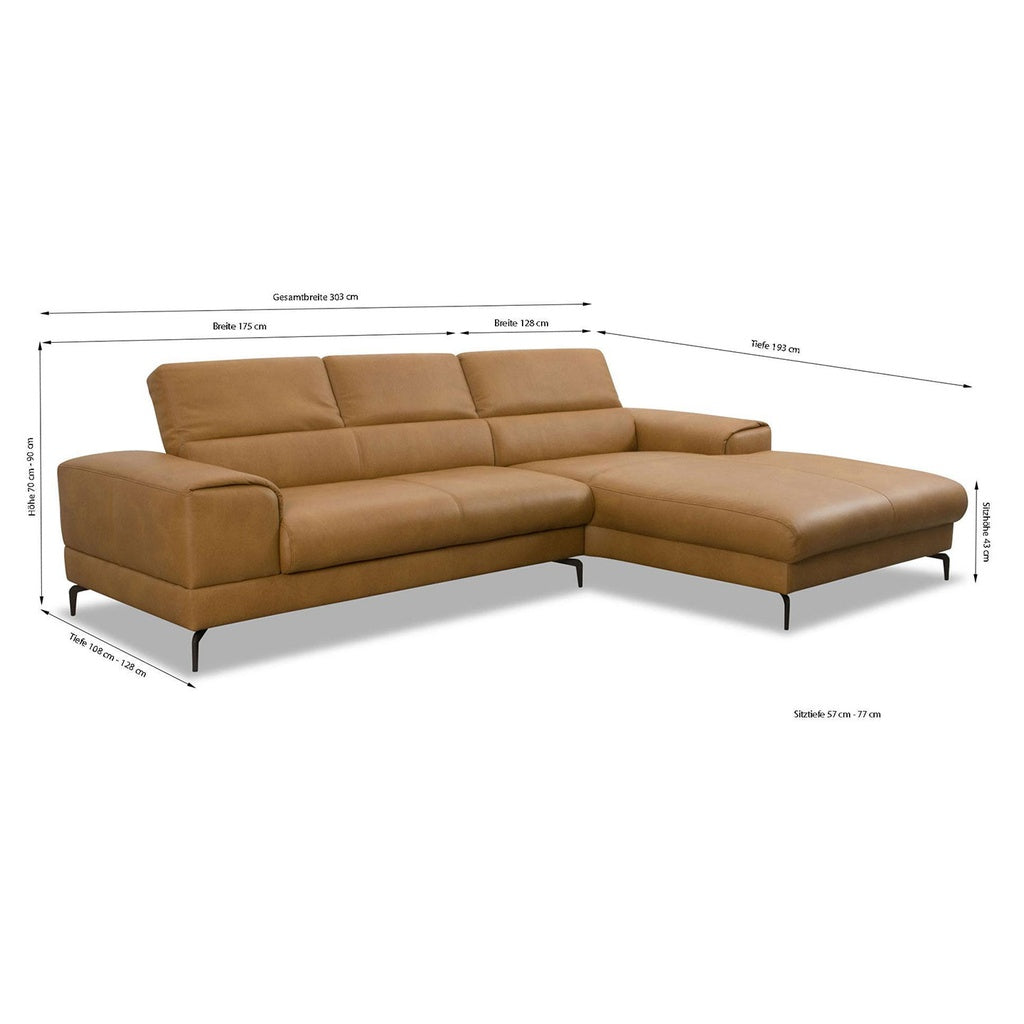 Piedroo 21106 in Leder Z69 kurkuma vorstehend rechts - Ecksofa Leder