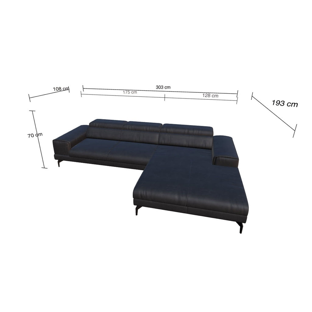 Piedroo 21106 in Leder Z73 nachtschwarz vorstehend rechts - Ecksofa Leder
