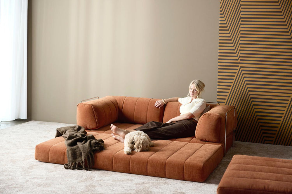 Innovation Schlafsofa CozyPad 70er style in stoff kupfer