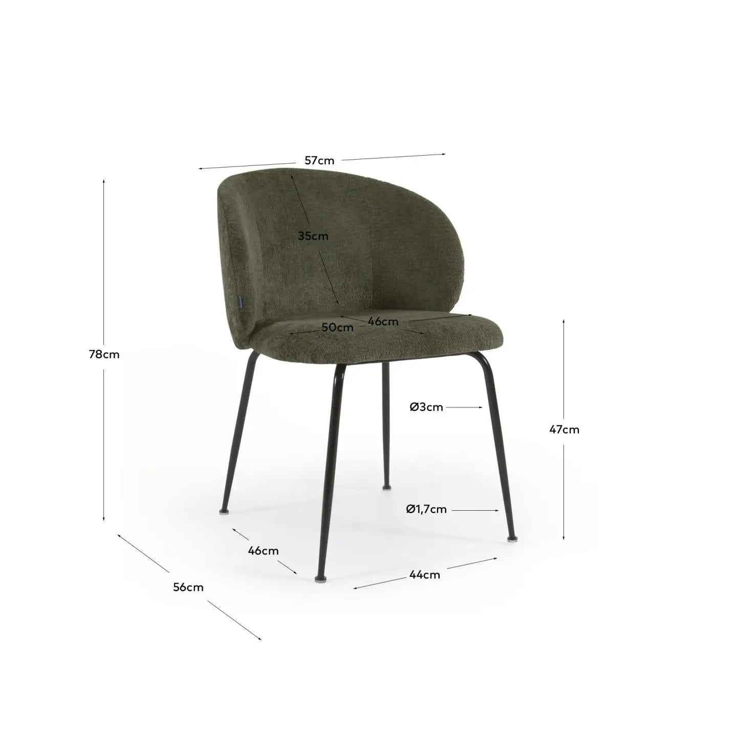 2er Set Stuhl Monna aus Stoff und Stahlbeinen mit schwarzem Finish - Sitzdesign