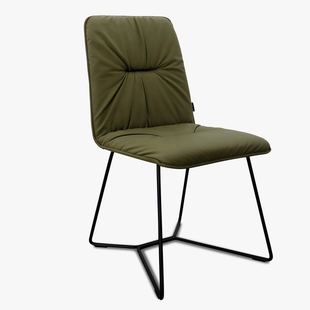 4er Set Stuhl Efendi in Leder Nevada olive - Stuhl Leder
