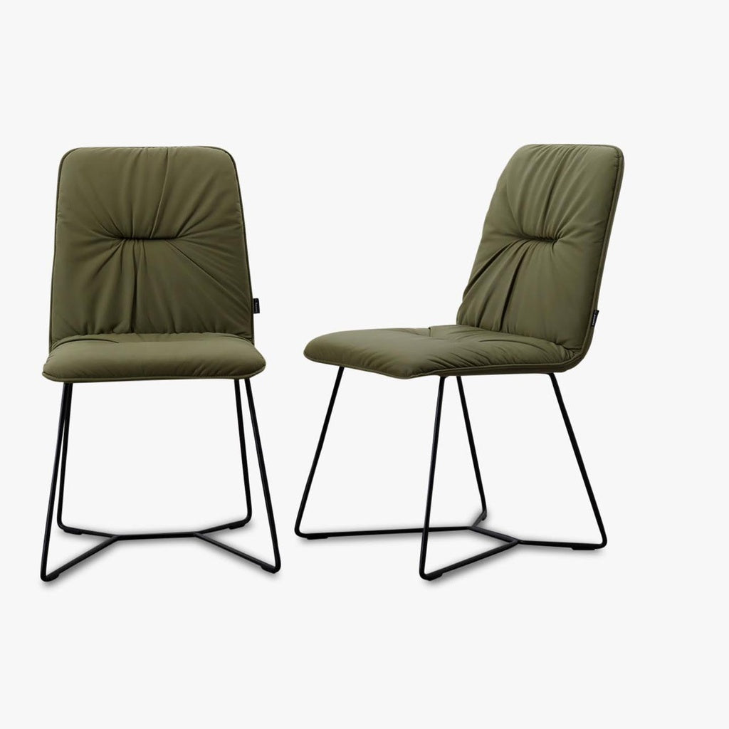 4er Set Stuhl Efendi in Leder Nevada olive - Stuhl Leder