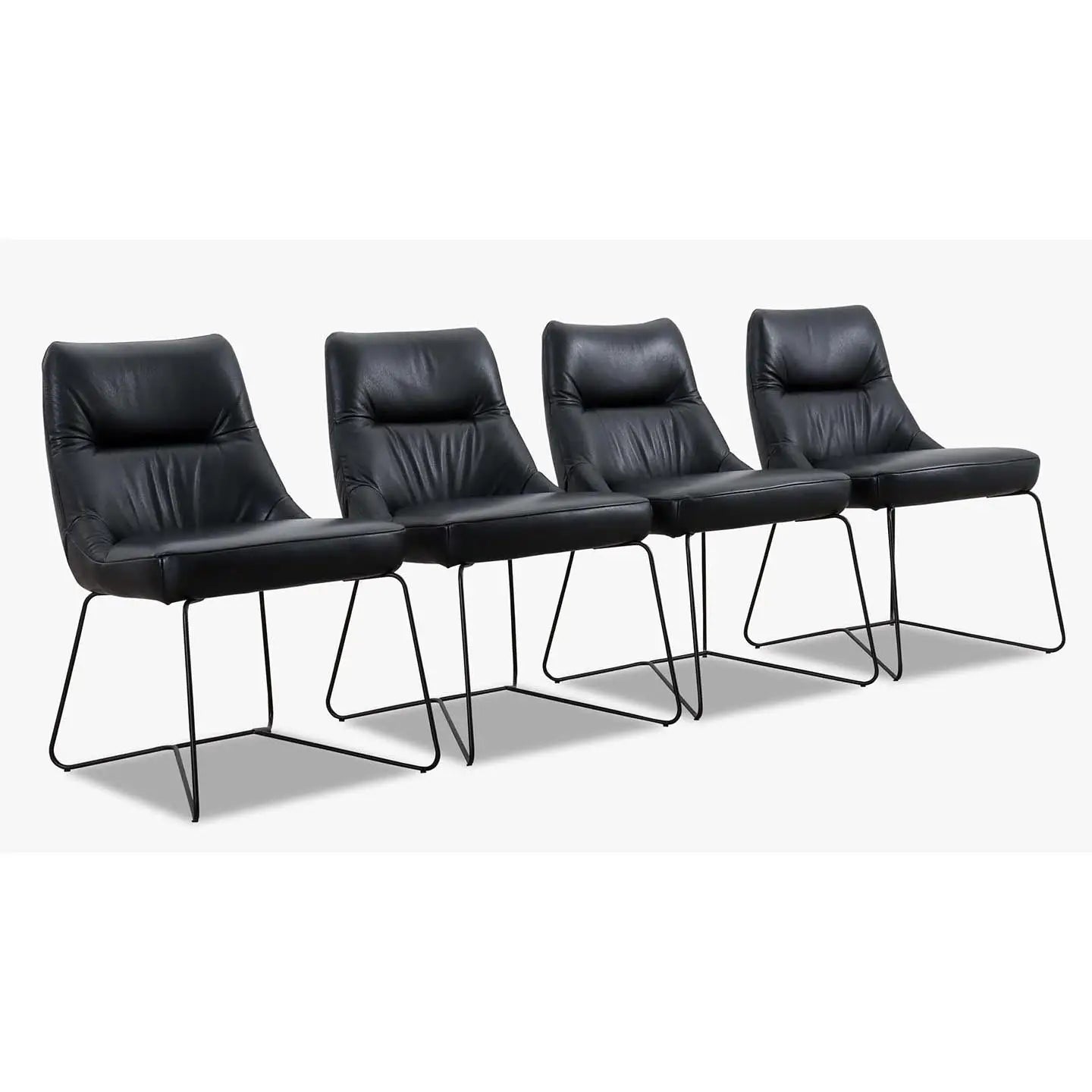 4x Stühle PORTLAND in Anilinleder schwarz - Stuhl Leder