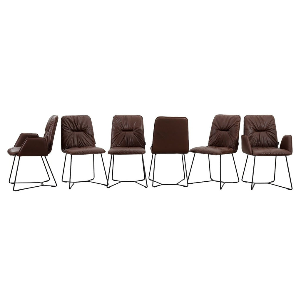 6er Set Stuhl Efendi in Wild Anilinleder dunkelbraun - Stuhl Leder