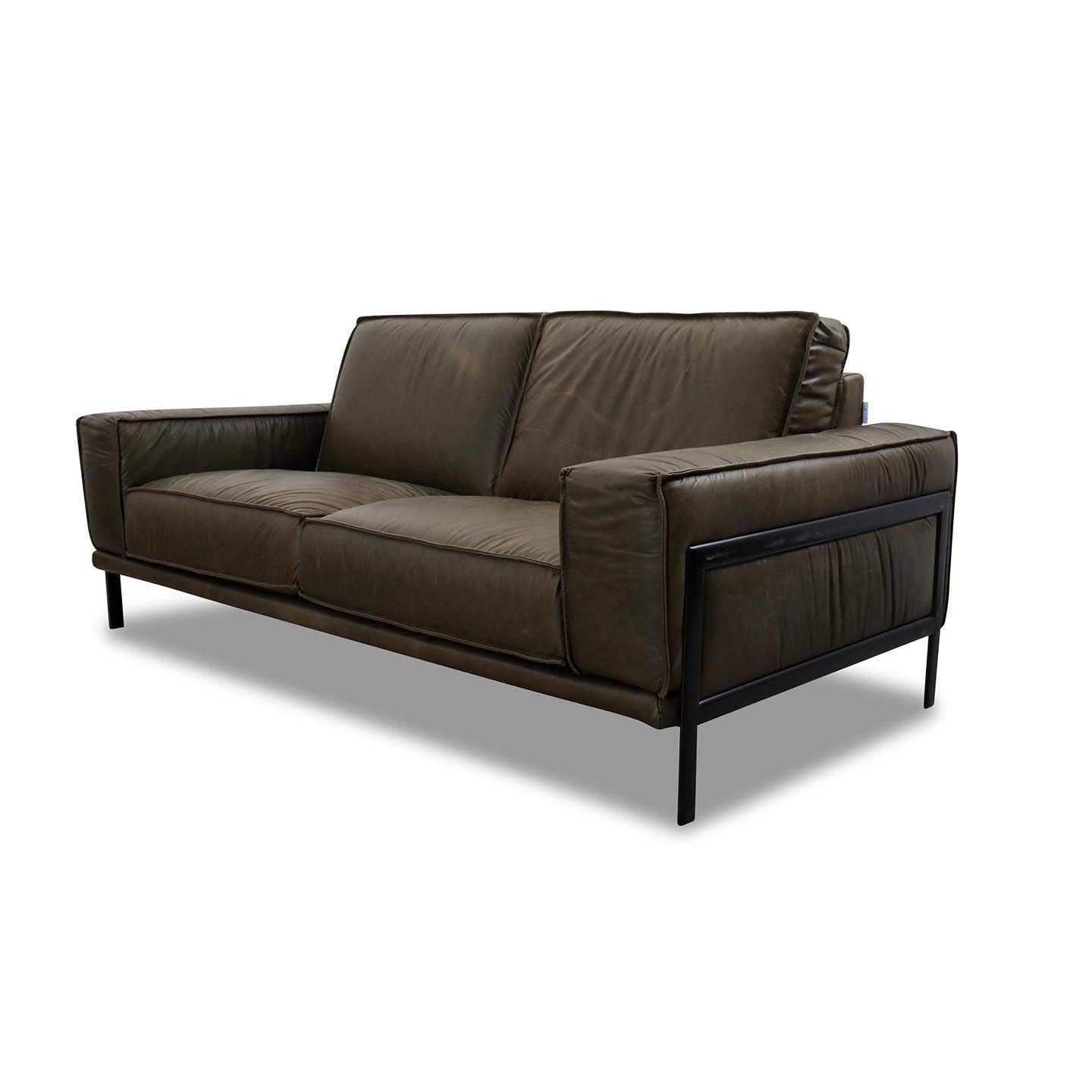 Top Sofagarnitur in Leder Las Vegas olive green - Sofa Leder