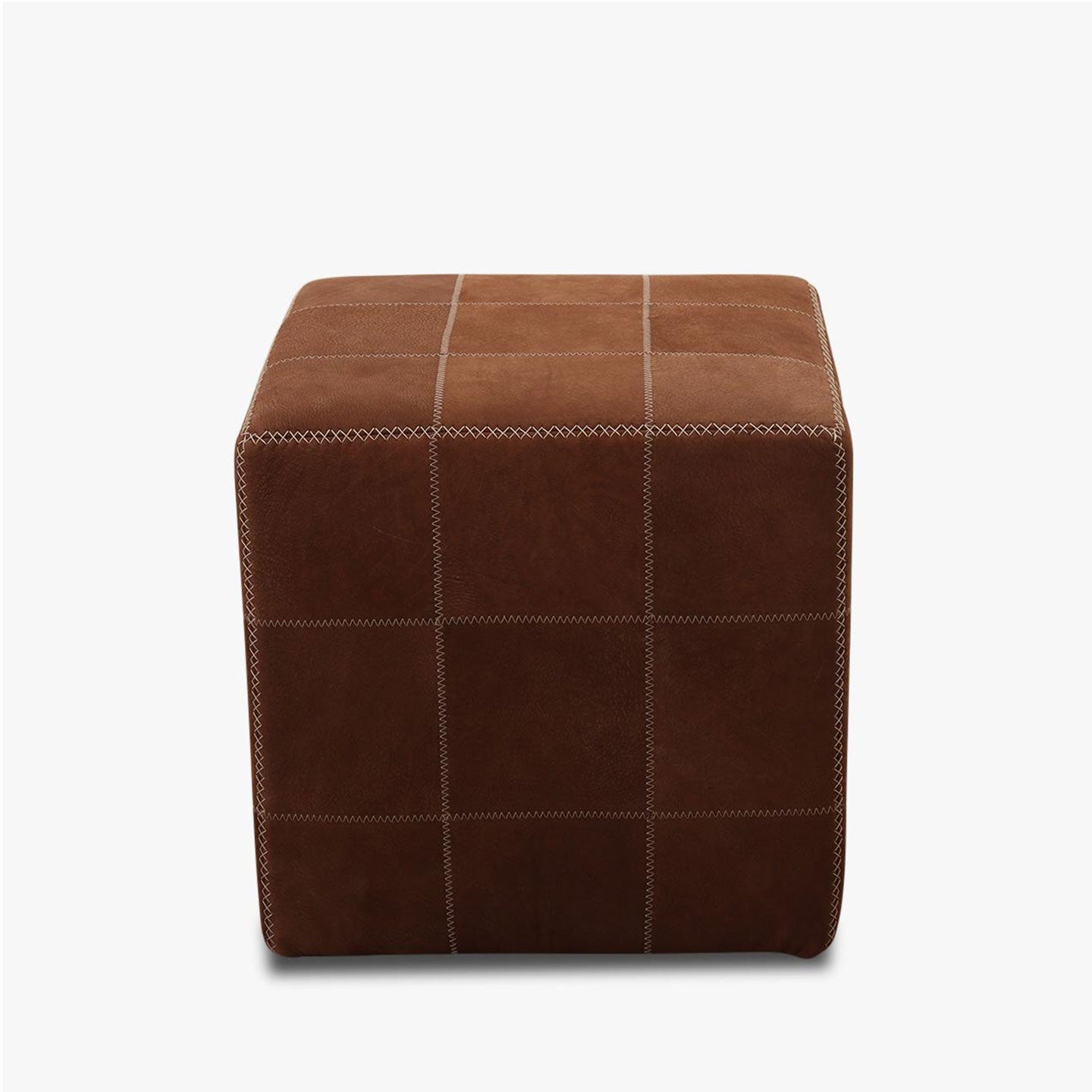 Hocker ZIG ZAG in Büffelleder schoko mit weißer Kontrastnaht - Hocker