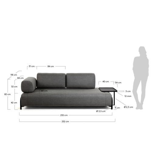 Bild 1 in Galerieansicht laden. Sofa COMPO in Stoff dunkelgrau mit Tablett - Sitzdesign
