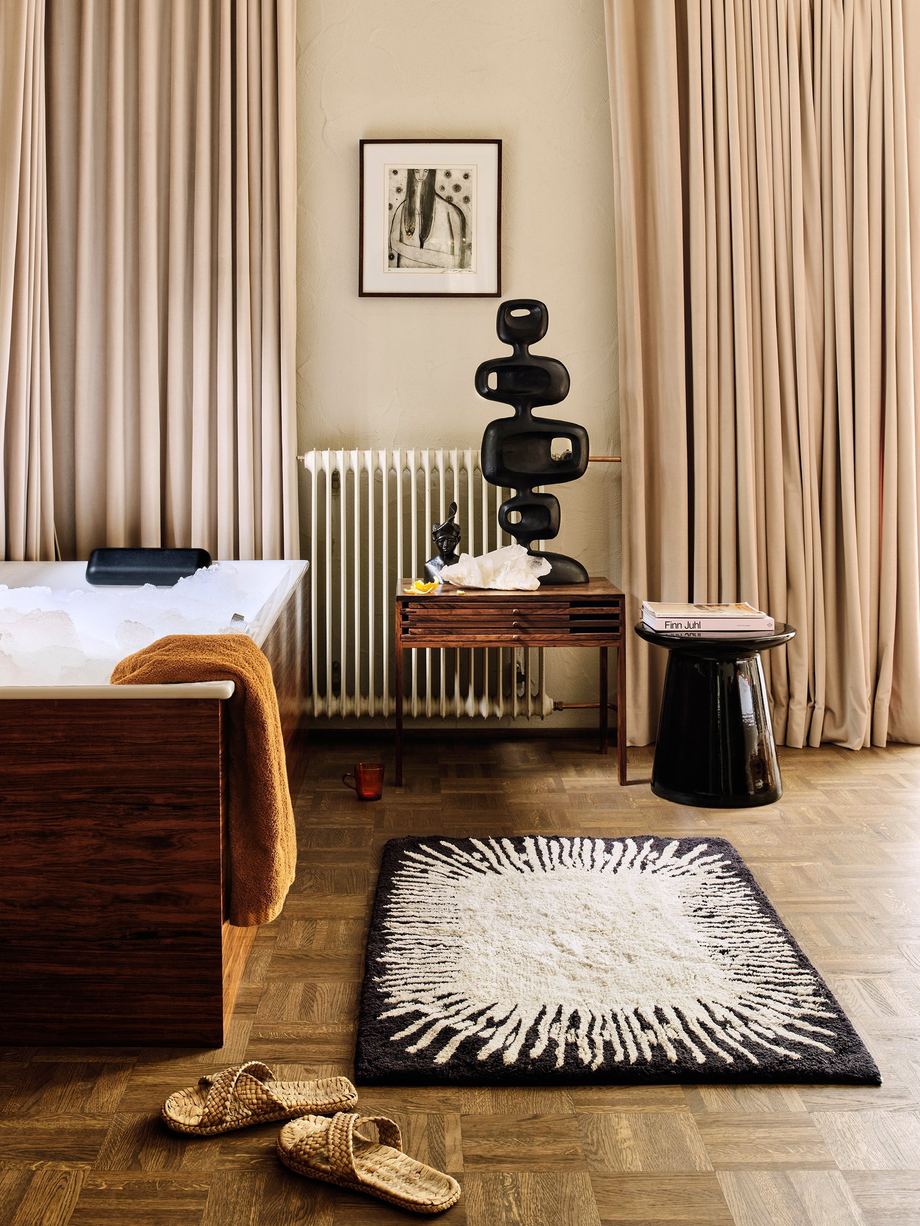 Badematte aus Baumwolle in schwarz/creme - Badematte