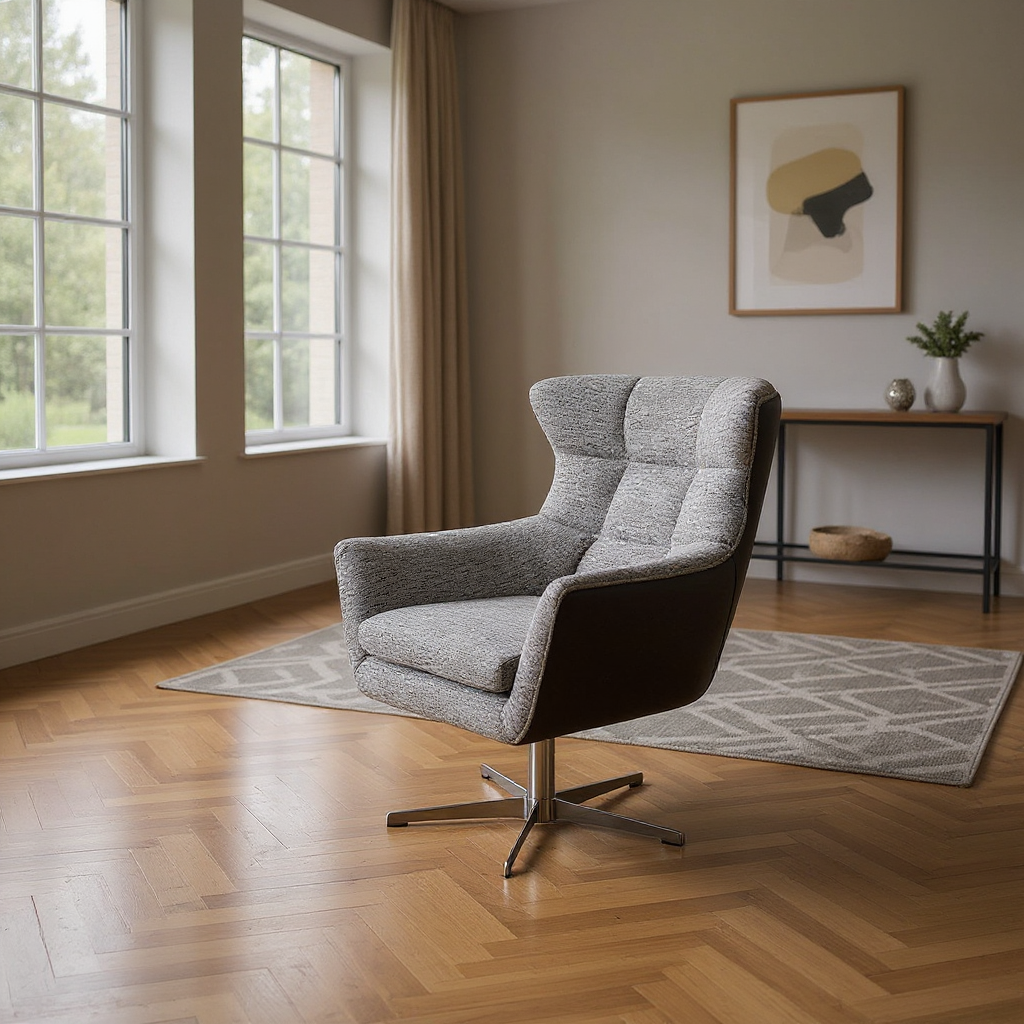 Calia Italia JACOB Ohrensessel in Stoff Nisa und Leder smooth taupe - Sessel Leder