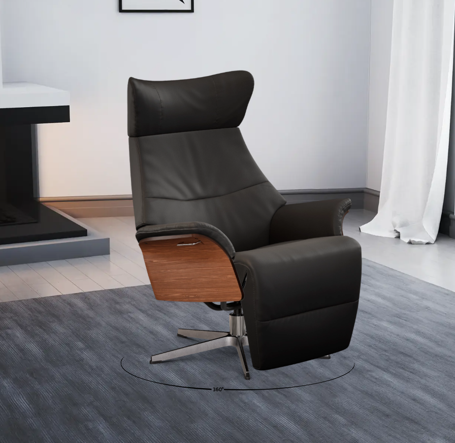 Conform Relaxsessel Air mit Fußstütze in Leder Fantasy - Black 89 - Relaxsessel Leder