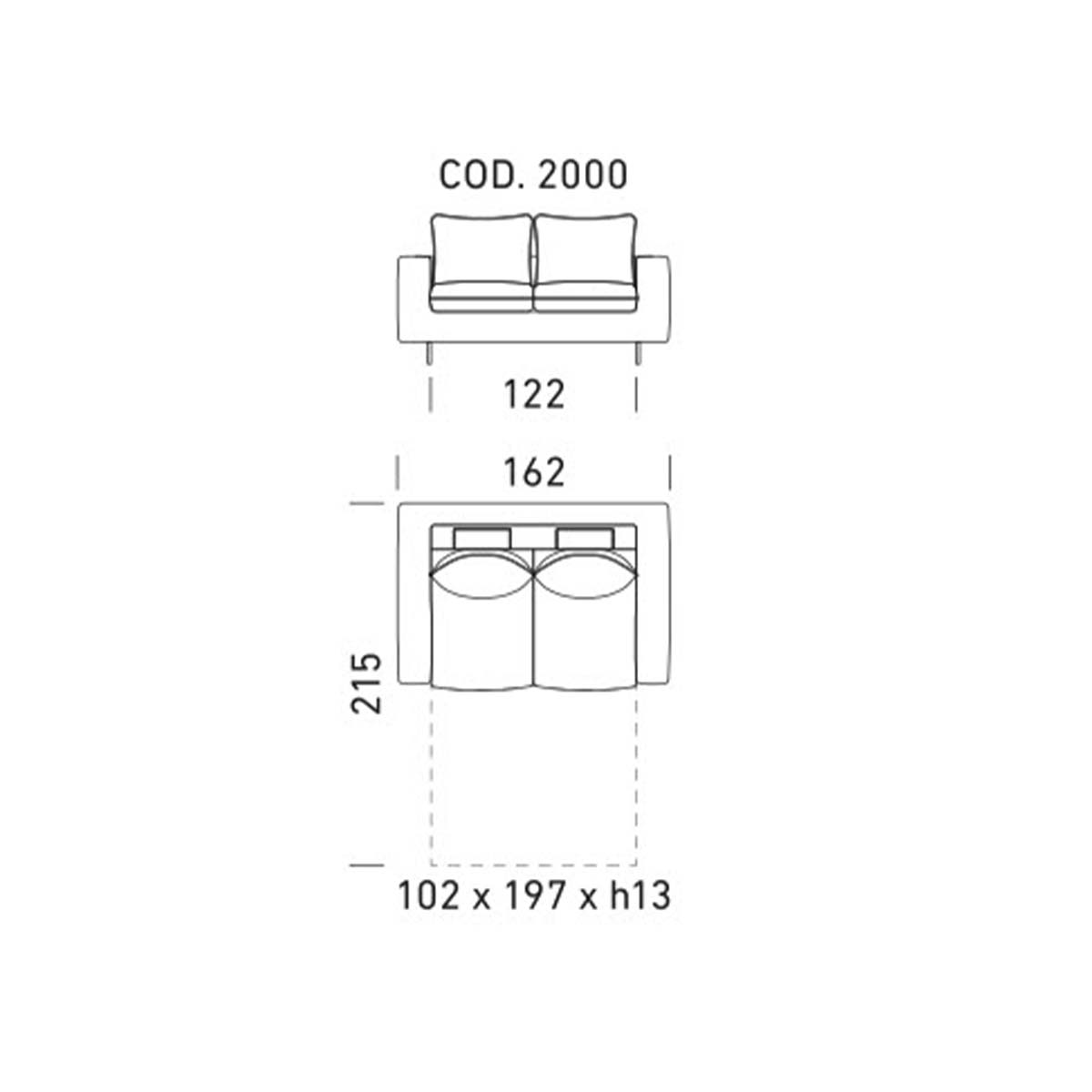 Dienne Salotti Schlafsofa Club in Stoff - Cod. 2000 - B162 x T110 x H89cm - Schlafsofa Stoff