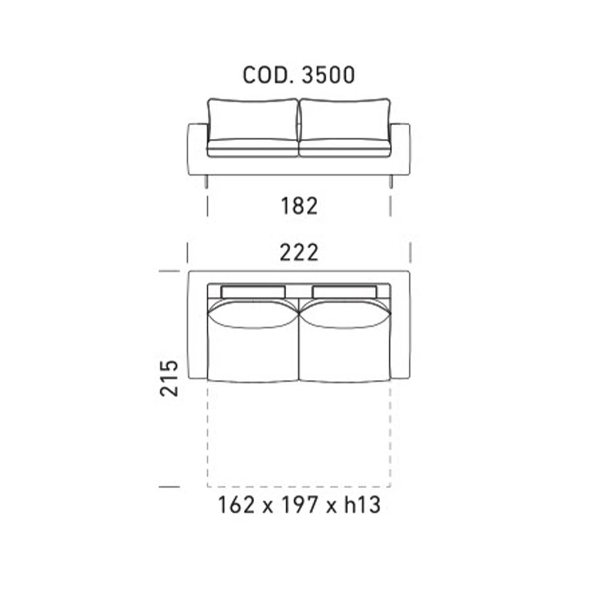 Dienne Salotti Schlafsofa Club in Stoff - Cod. 3500 - B222 x T110 x H89cm - Schlafsofa Stoff