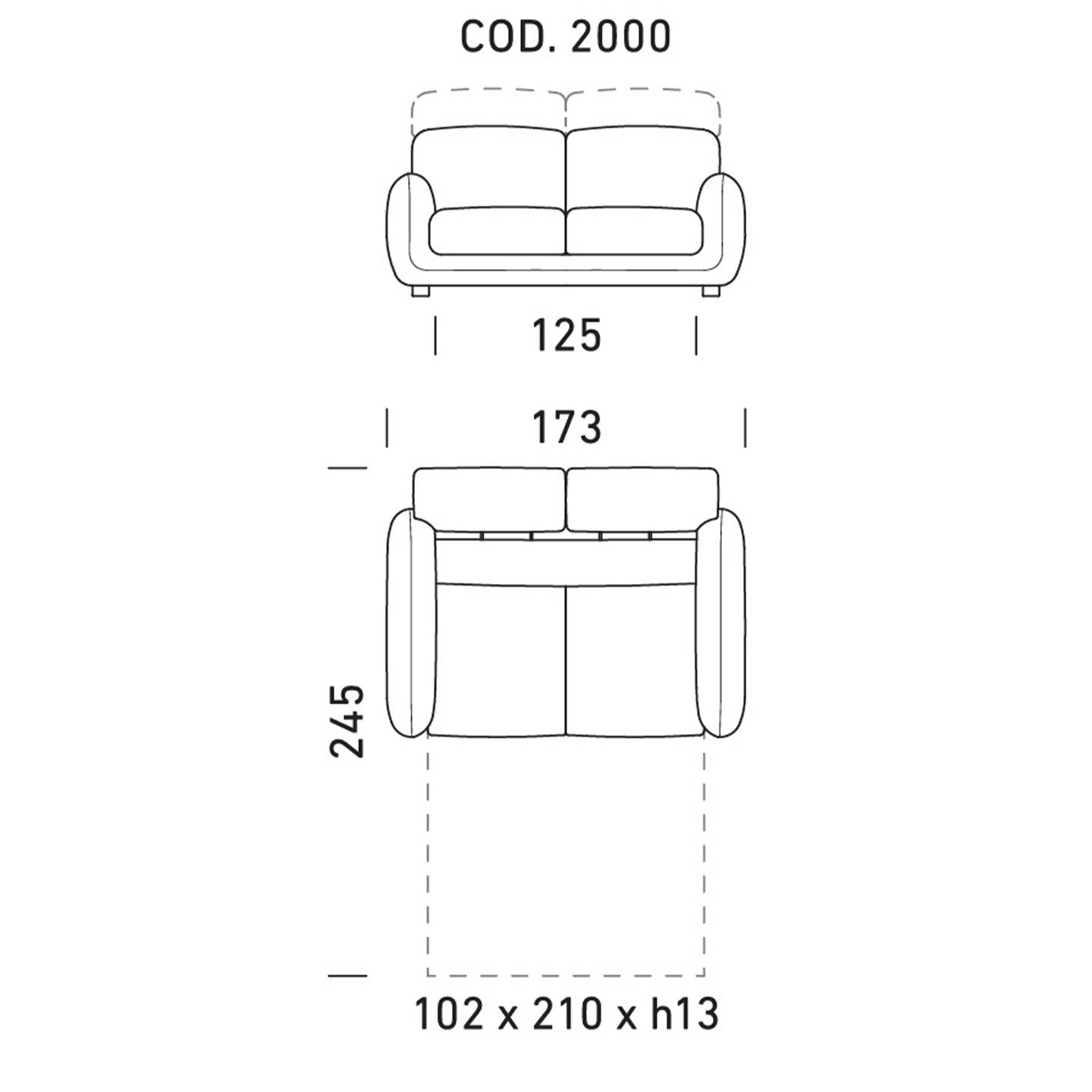 Dienne Salotti Schlafsofa Bob in Stoff cod. 2000 B173 x T110 x H82cm Schlafsofa Stoff