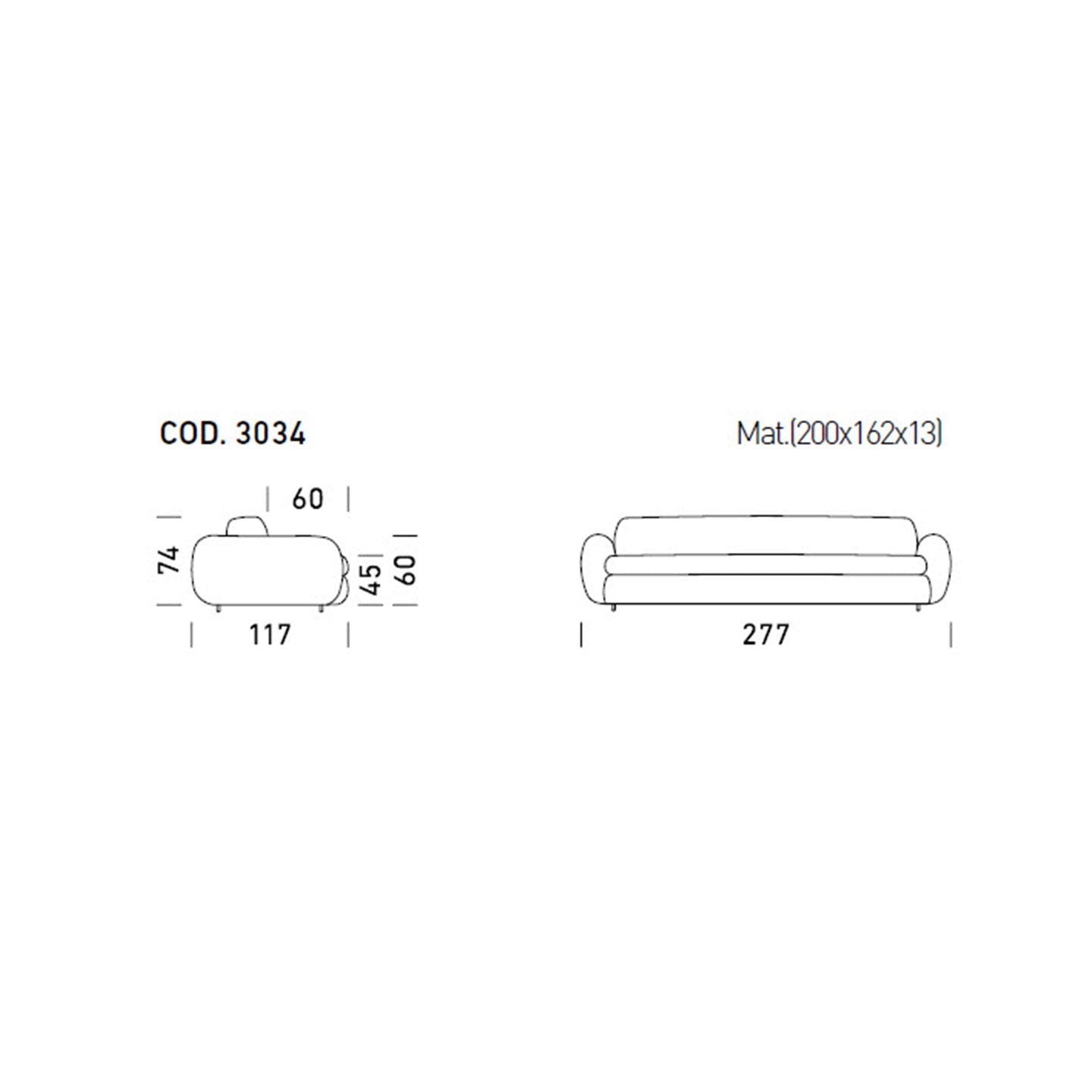 Dienne Salotti Schlafsofa CURVI in Stoff Scorpius - Breite 277cm - Schlafsofa Stoff