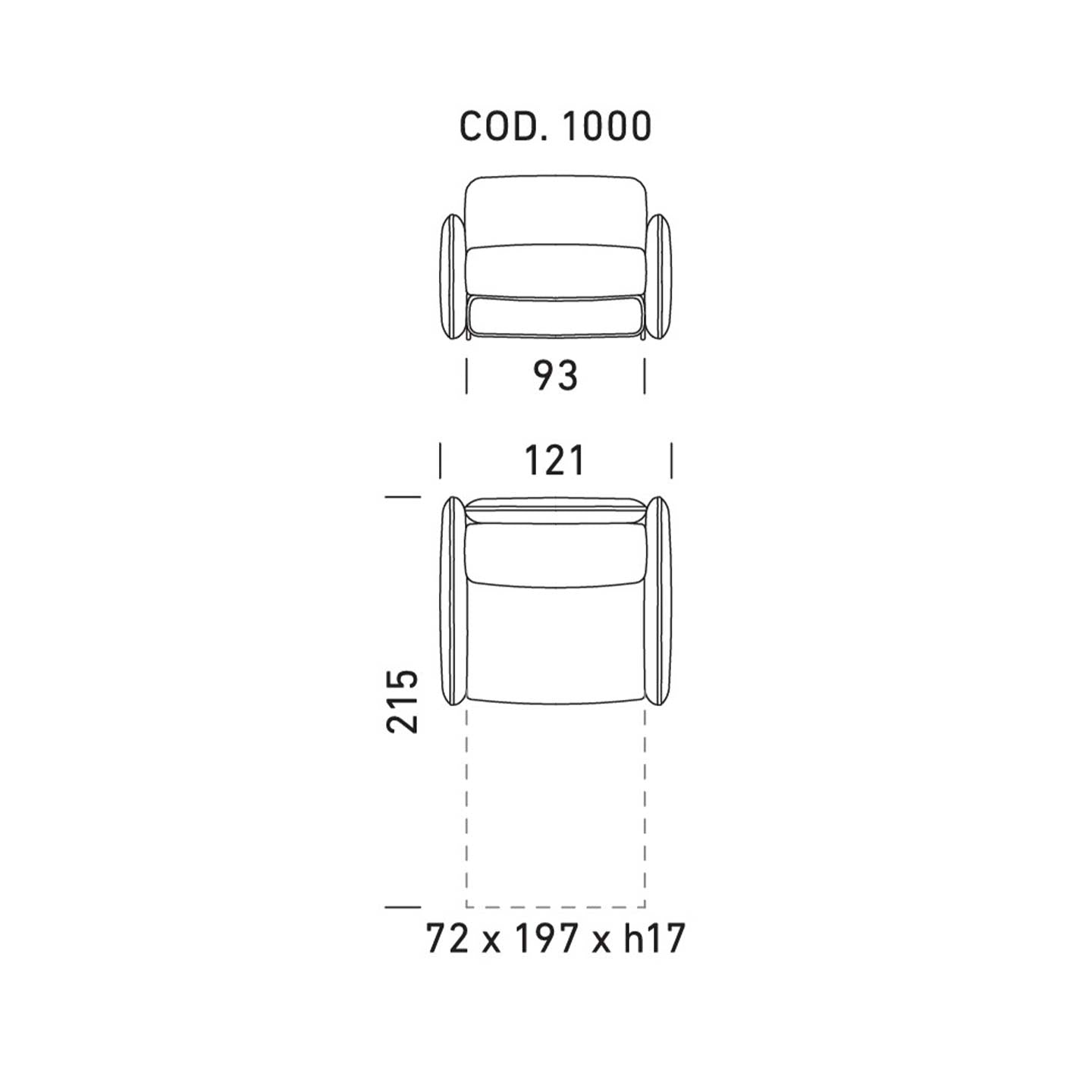 Dienne Salotti Schlafsofa Moon in Stoff cod. 1000 B121 x T109 x H86cm Schlafsofa Stoff