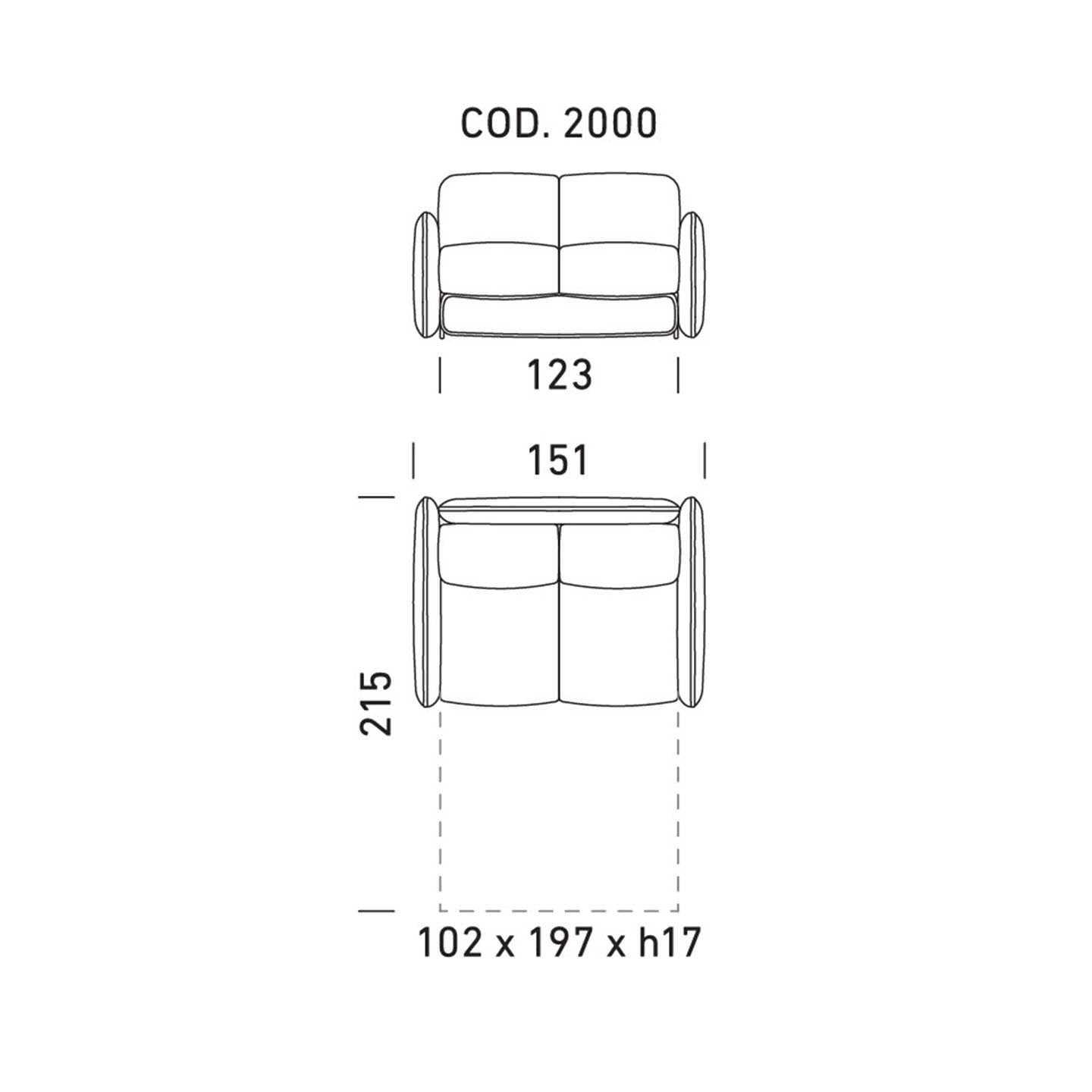 Dienne Salotti Schlafsofa Moon in Stoff cod. 2000 B151 x T109 x H86cm Schlafsofa Stoff