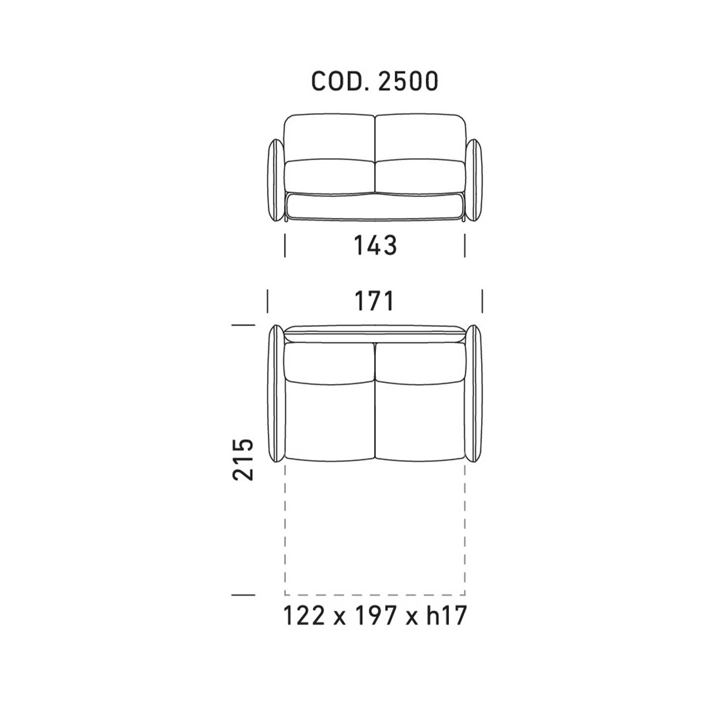 Dienne Salotti Schlafsofa Moon Plus in Stoff cod. 2500 B171 x T109 x H86cm Schlafsofa Stoff