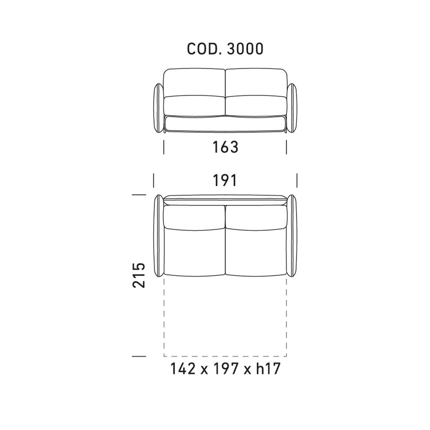 Dienne Salotti Schlafsofa Moon Plus in Stoff cod. 3000 B191 x T109 x H86cm Schlafsofa Stoff