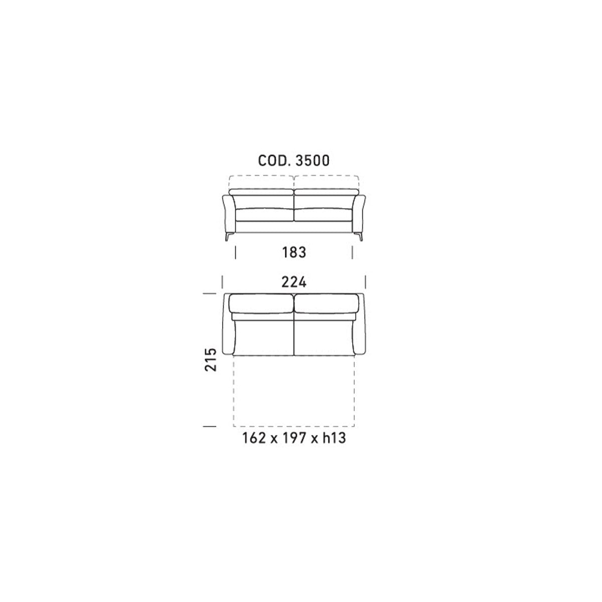 Dienne Salotti Schlafsofa Praga13 in Stoff cod. 3500 B224 x T97x H82cm Schlafsofa Stoff