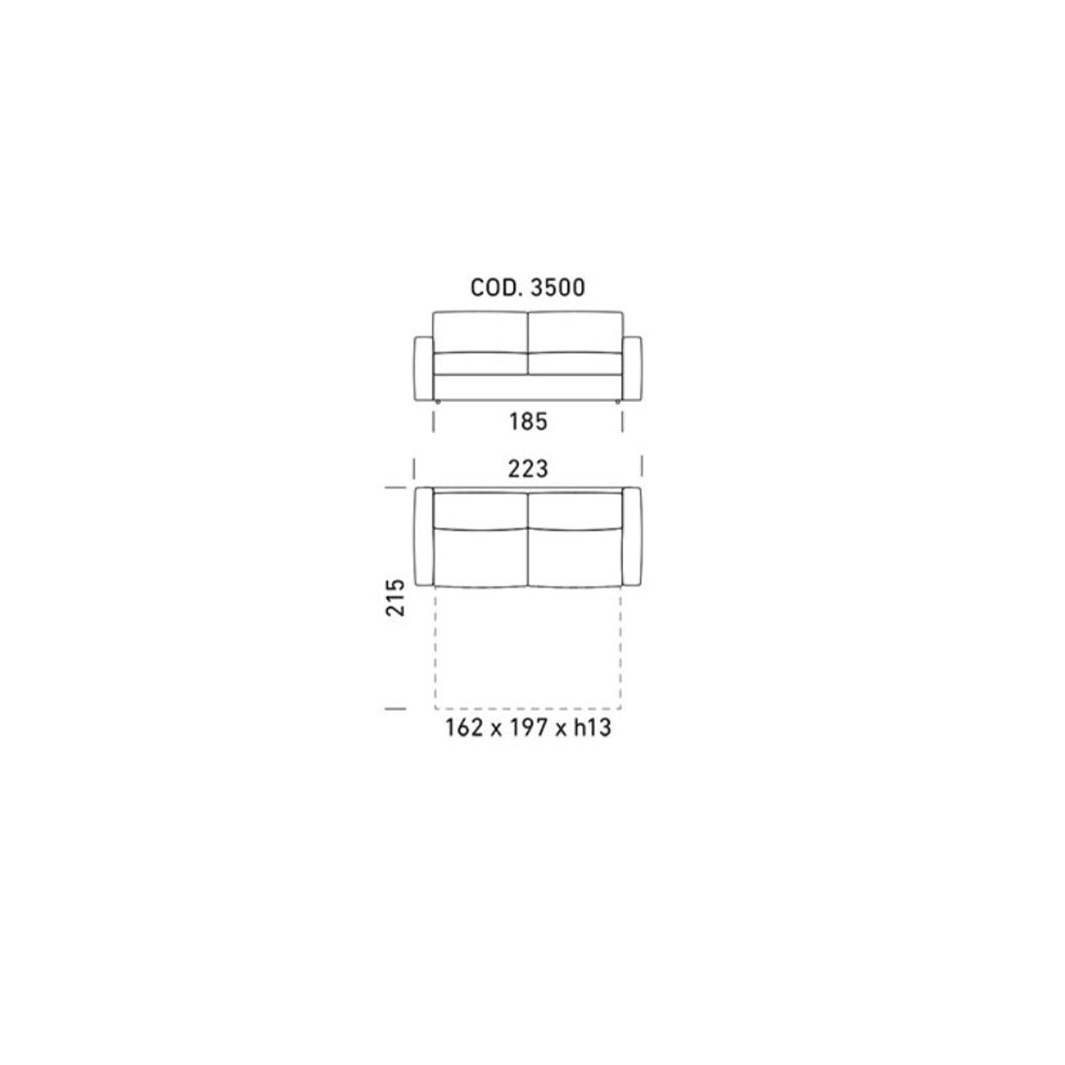 Dienne Salotti Schlafsofa Square in Stoff cod. 3500 B223 x T98 x H90cm
