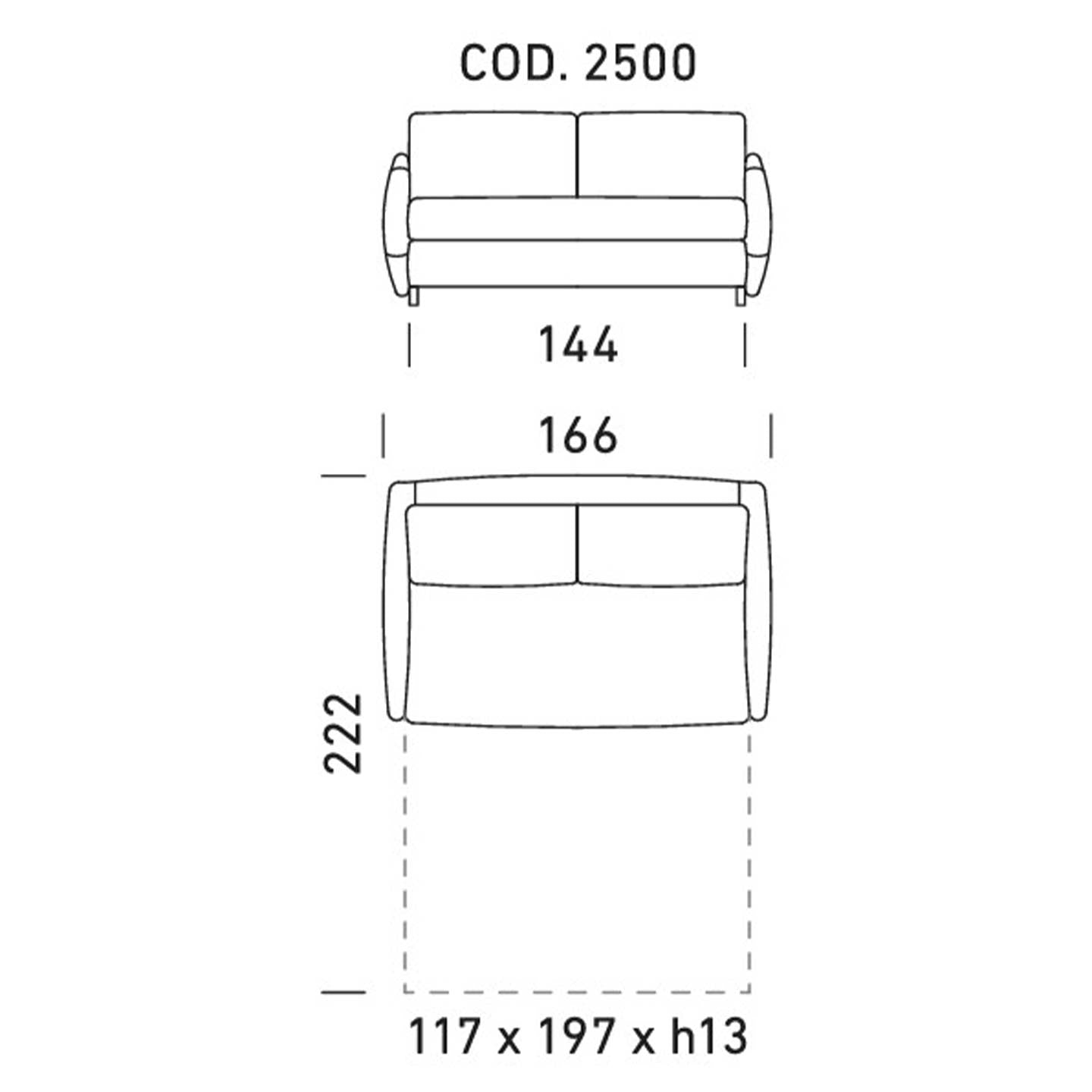 Dienne Salotti Schlafsofa TEA in Stoff cod. 2500 B166 x T108 x H83cm Schlafsofa Stoff