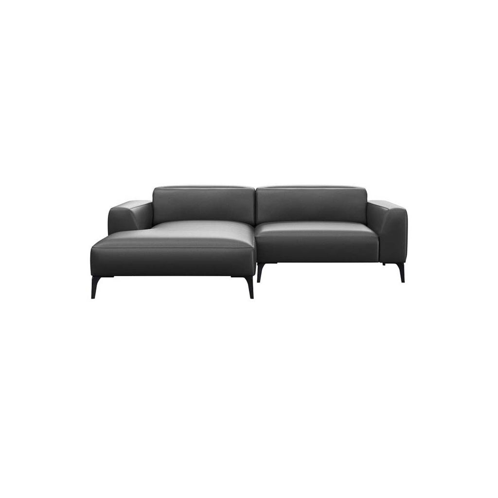 Ecksofa 0161 VOLUZZI in Leder Omaha - jet black / Longchair links - Ecksofa Leder