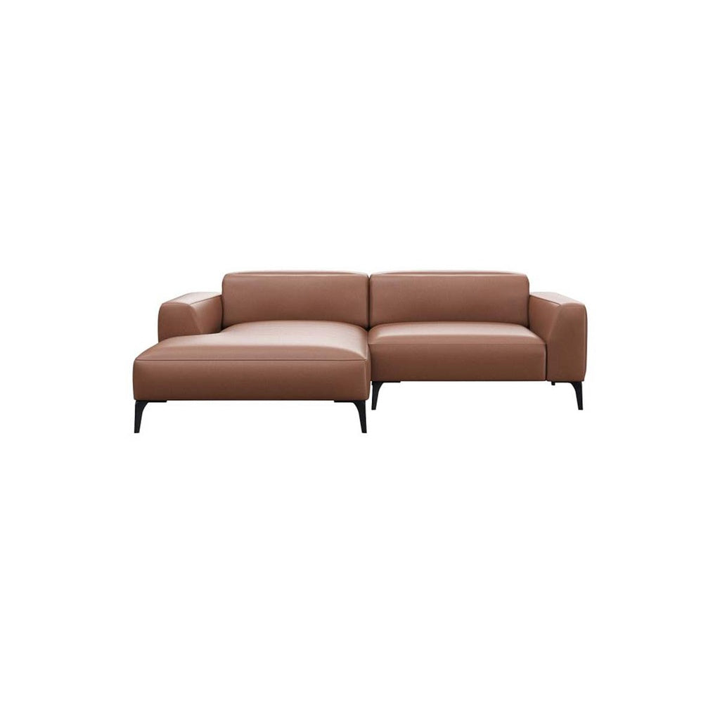 Ecksofa 0161 VOLUZZI in Leder Omaha - warm oarkbark brown / Longchair links - Ecksofa Leder