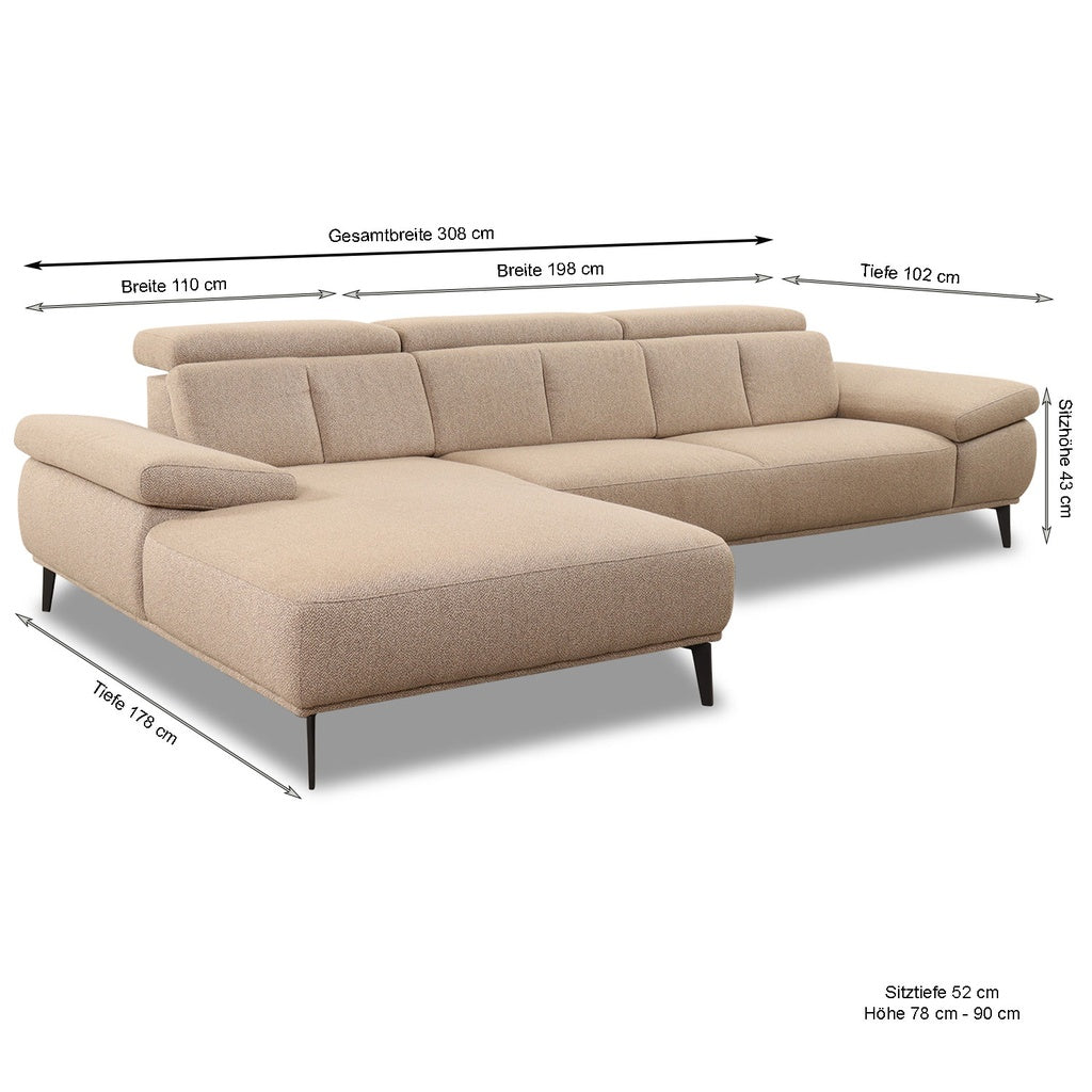 Ecksofa 24453 LEVI Variante in Stoff O10 sand - Sitzdesign
