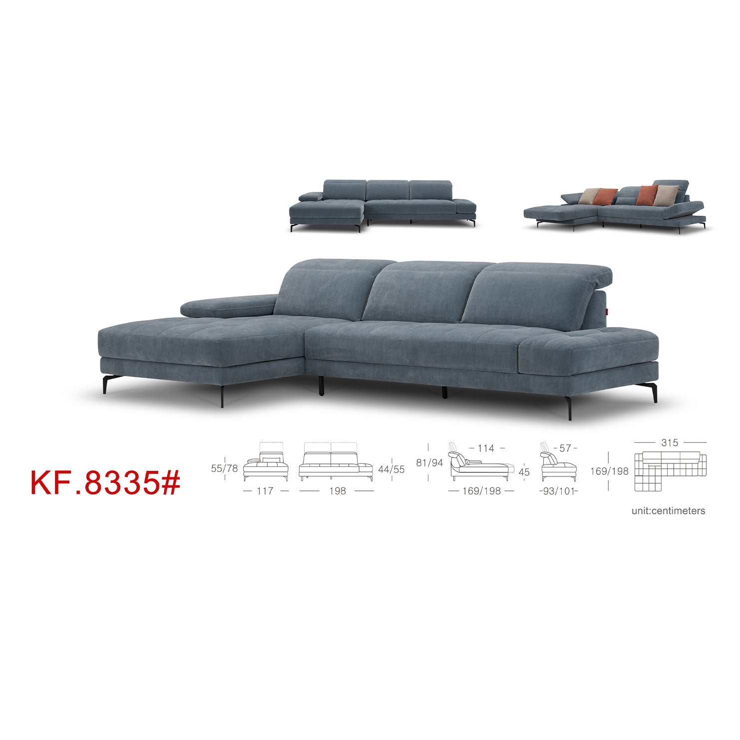 Ecksofa KF8335 in Stoff mit Motor - Sitzdesign