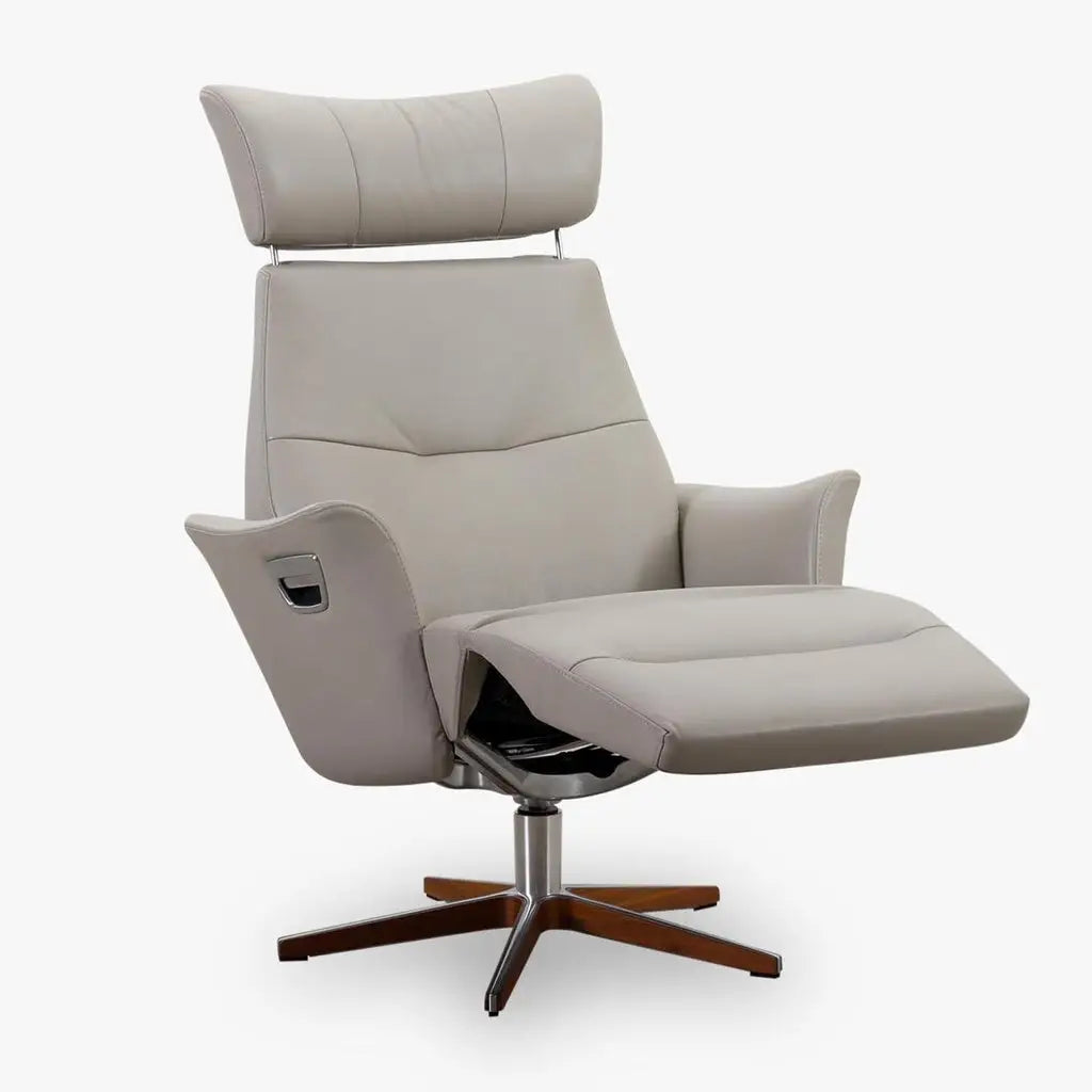 Fernsehsessel Beyoung mit Fussteil in Leder Nappa cement - Relaxsessel Leder