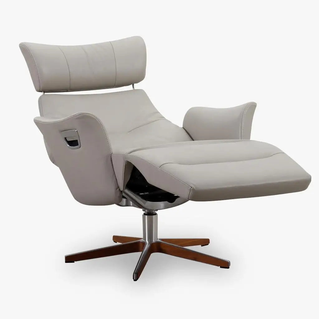 Fernsehsessel Beyoung mit Fussteil in Leder Nappa cement - Relaxsessel Leder