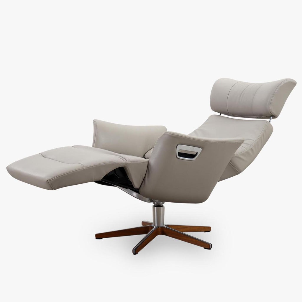 Fernsehsessel Beyoung mit Fussteil in Leder Nappa cement - Relaxsessel Leder