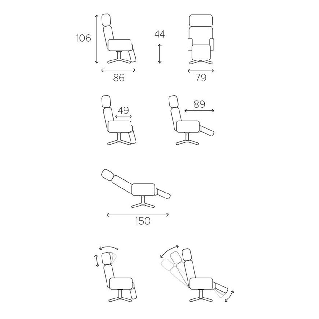 Fernsehsessel Beyoung mit Fussteil in Leder Nappa cement - Relaxsessel Leder