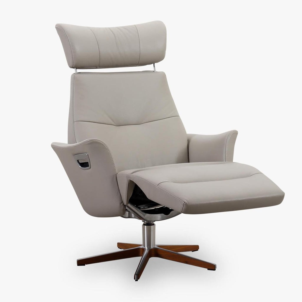 Fernsehsessel Beyoung mit Fussteil in Leder Nappa cement - Relaxsessel Leder