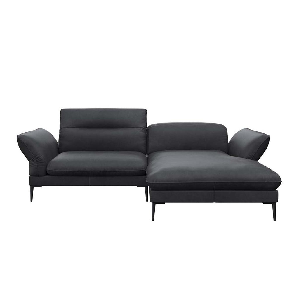 Flexlux Ecksofa Salino in Leder Nature - 0723 jade black / Longchair rechts - Ecksofa Leder